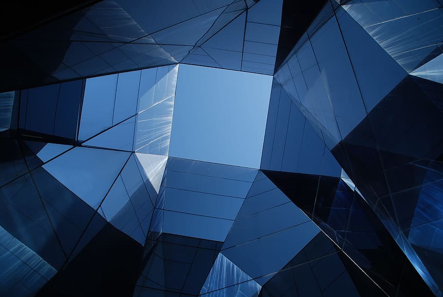 blue glass roof, architecture, construction, city, design, geometric HD wallpaper