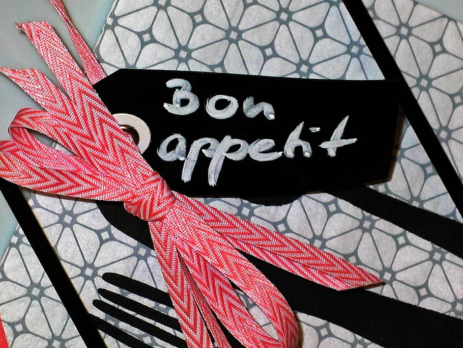 Bon Appetit signage, eat, cutlery, fork, knife, dine, table cover HD wallpaper