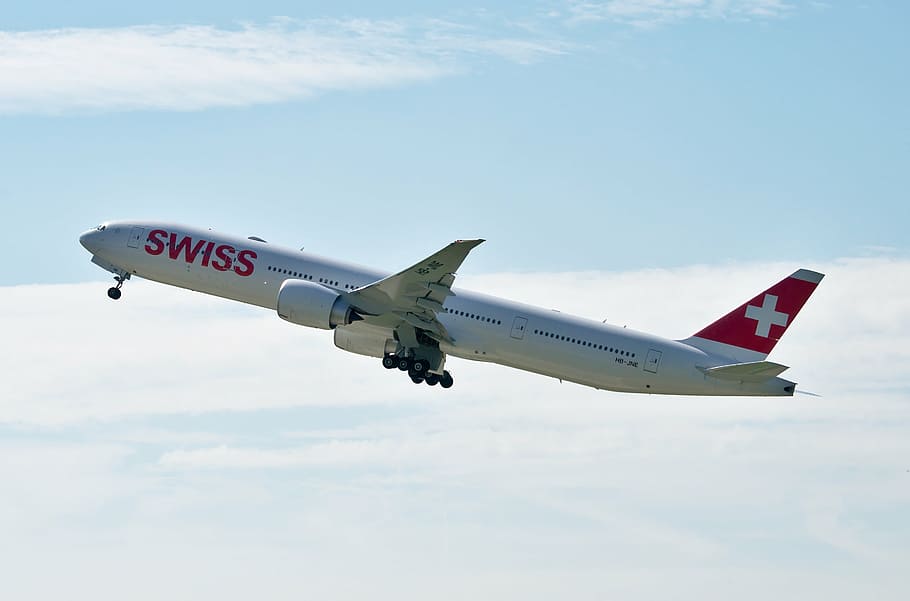 boeing 777, swiss airlines, zurich, switzerland, aircraft, jet, HD wallpaper