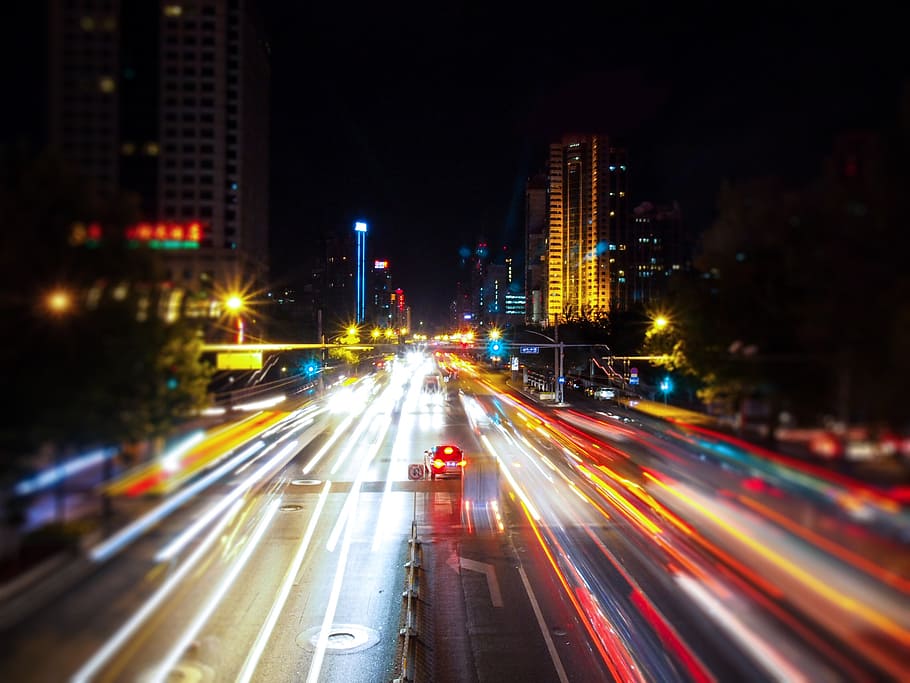 city light during nighttime, night view, automotive, illuminated HD wallpaper