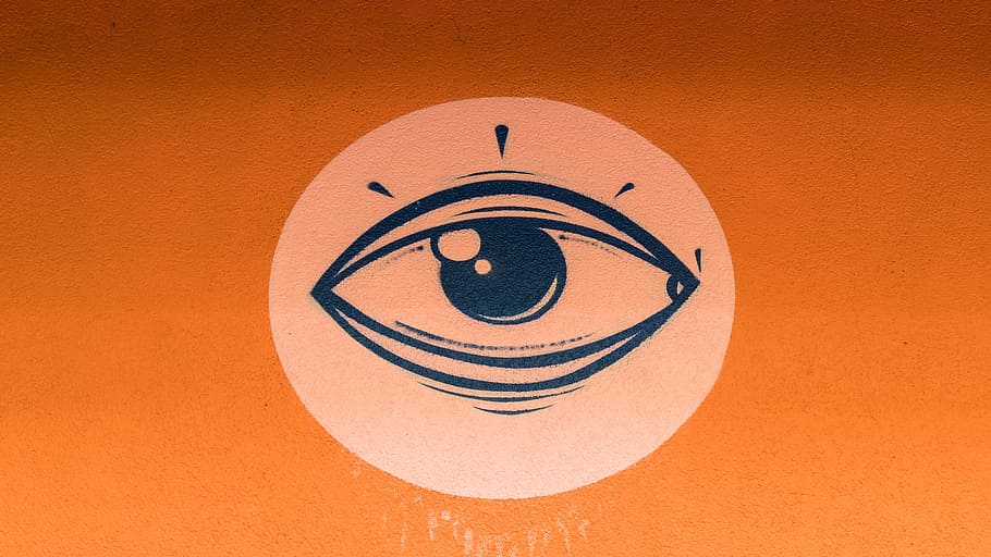 Graffiti, Eye, Stylized, Orange, decoration, painted, wall HD wallpaper