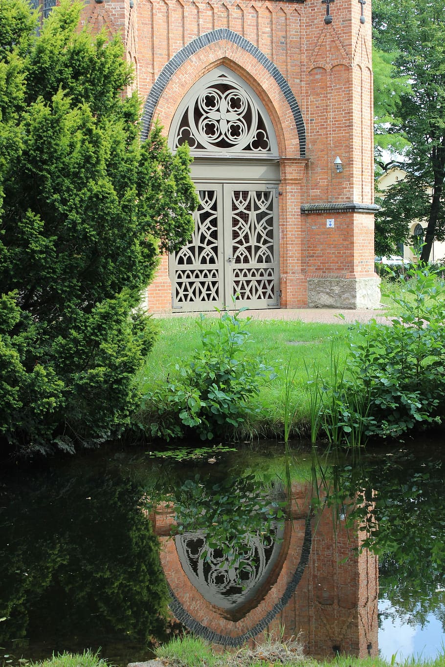 Steeple, Input, Door, Goal, Mirroring, water, ludwigslust-parchim HD wallpaper
