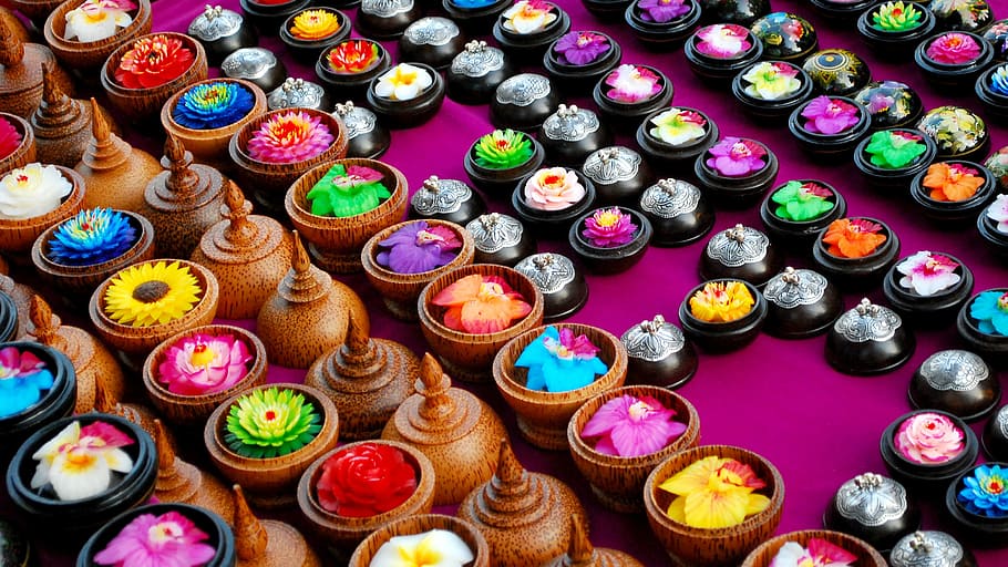 candle, gift, souvenir, stall, walking street, multi Colored HD wallpaper