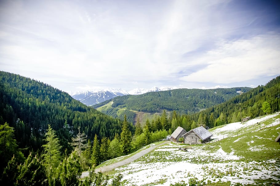 alpine, mountain, mountains, landscape, mountain hut, high mountains HD wallpaper