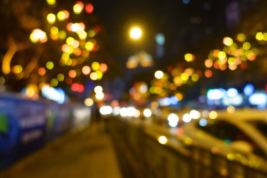 bookeh photography of lighted streets with vehicles, out of focus, HD wallpaper