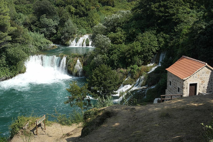 holidays, tour, trip, waterfall, nature, river, forest, stream HD wallpaper