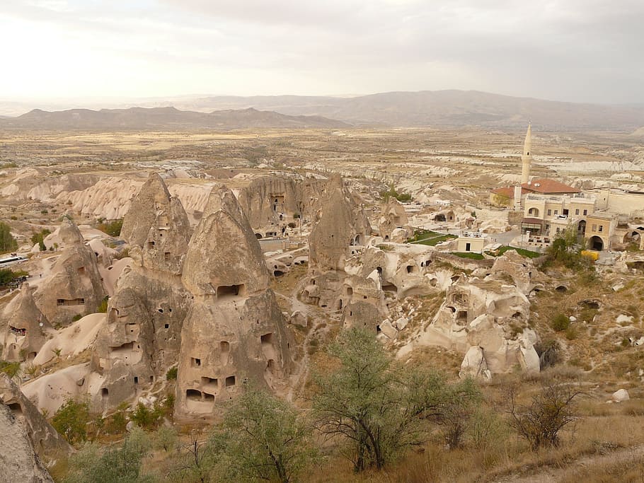 Cappadocia, Nevşehir, Turkey, uchisar, rock apartments, pigeon valley, HD wallpaper