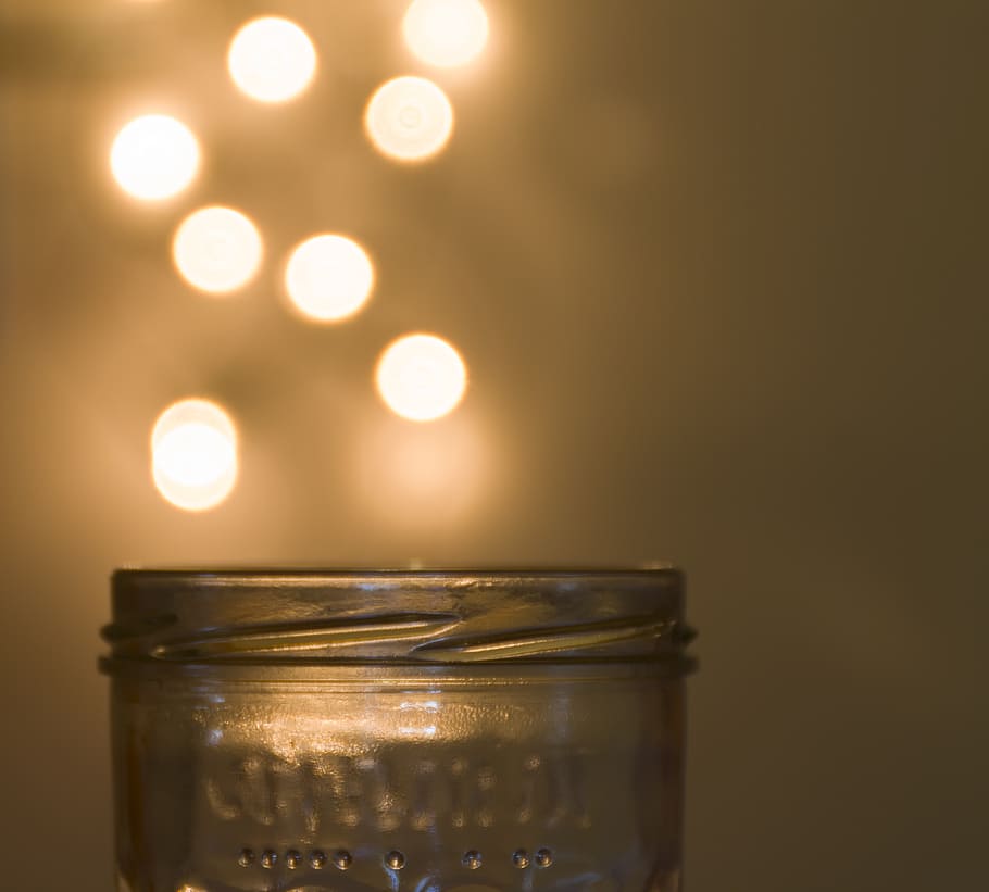 tilt shift photo of glass container, bokeh, light, background HD wallpaper