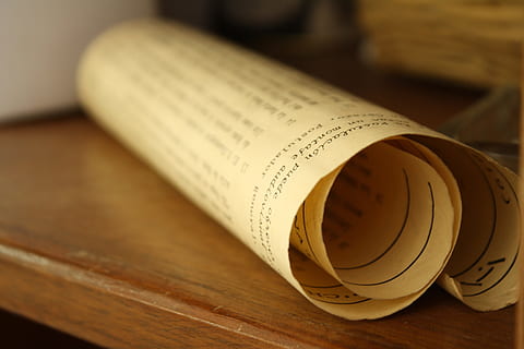 white scroll of paper on brown wooden surface, Parchment, Contract HD wallpaper