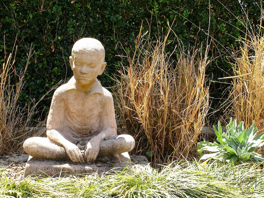 Statue, Stone, Child, Figure, boy, seated, buddhist, meditation HD wallpaper