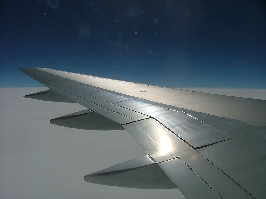 airplane, wing, blue, sky, air vehicle, transportation, mode of transportation HD wallpaper