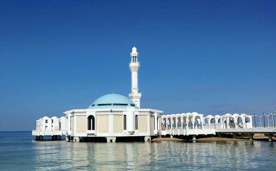 HD wallpaper: white and blue mosque beside body of water, islam, saudi  arabia | Wallpaper Flare