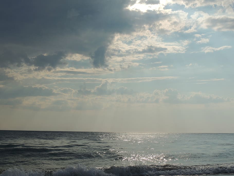 sea, clouds, beach, greece, sky, horizon, water, horizon over water HD wallpaper
