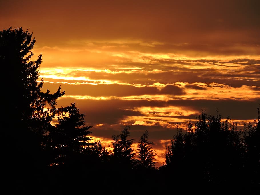 sunset, clouds, orange, evening sky, abendstimmung, red, afterglow HD wallpaper