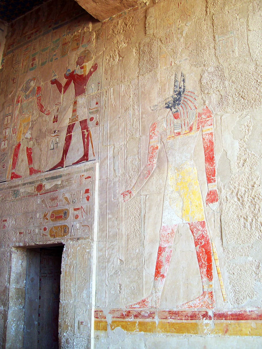 Egypt, Hieroglyphics, Temple, Hatshepsut, tomb painting, anubis HD wallpaper