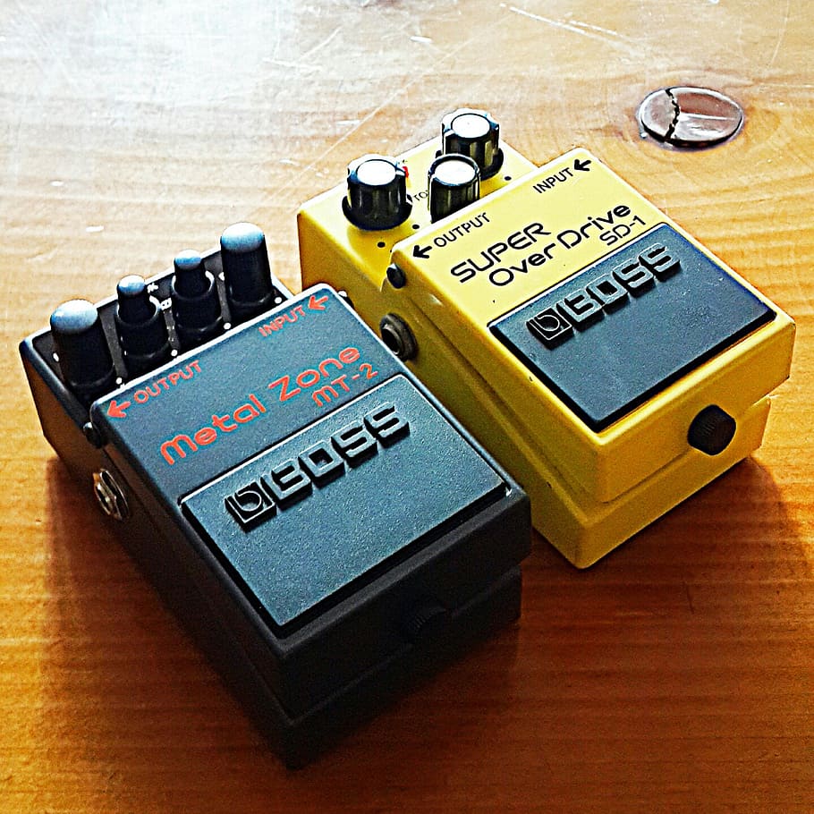 etc, effector, guitar, boss, table, wood - material, no people HD wallpaper