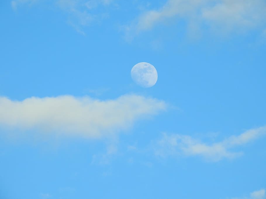 sky, clouds, moon, tagmond, day, blue, impression, nature, cloud - sky HD wallpaper