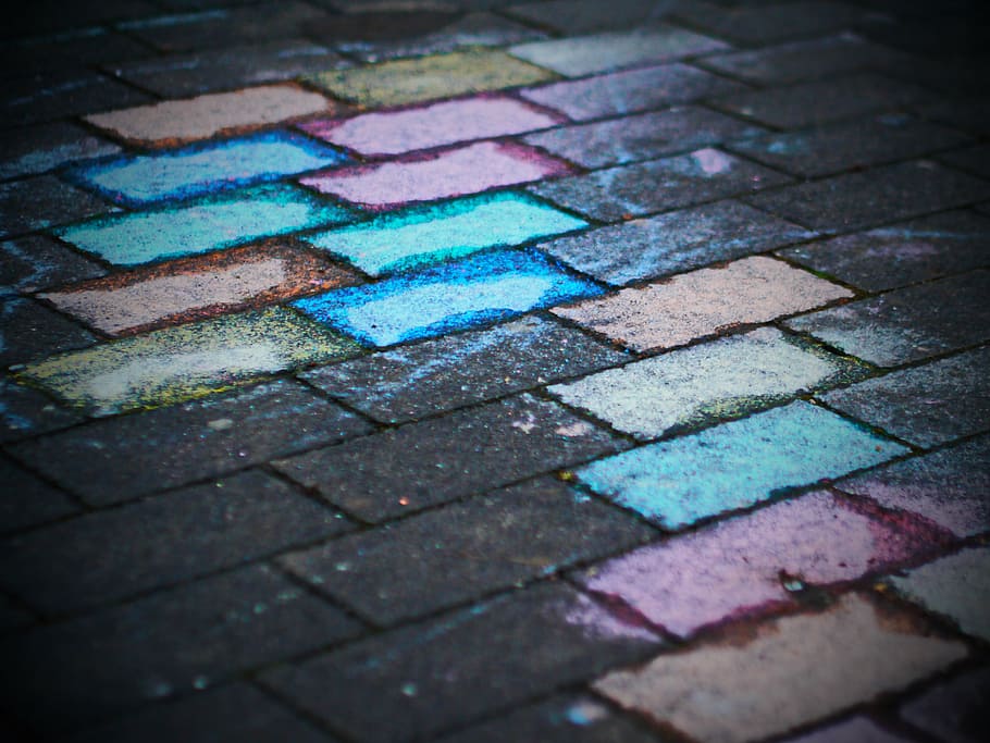 painted concrete pavement, play, child, sidewalk, chalk, flashlights HD wallpaper