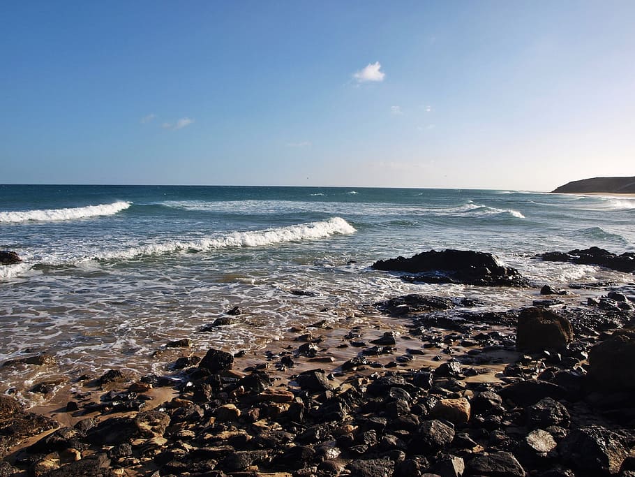 sea, coast, beach, wave, water, nature, bank, sky, atlantic HD wallpaper