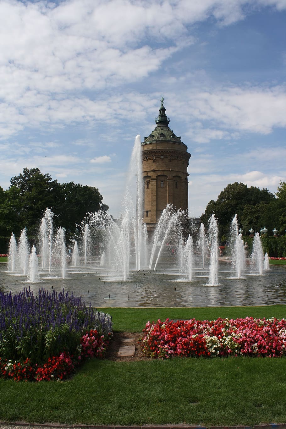 Mannheim, luise garden, water art, water games, fountain, fountains, HD wallpaper