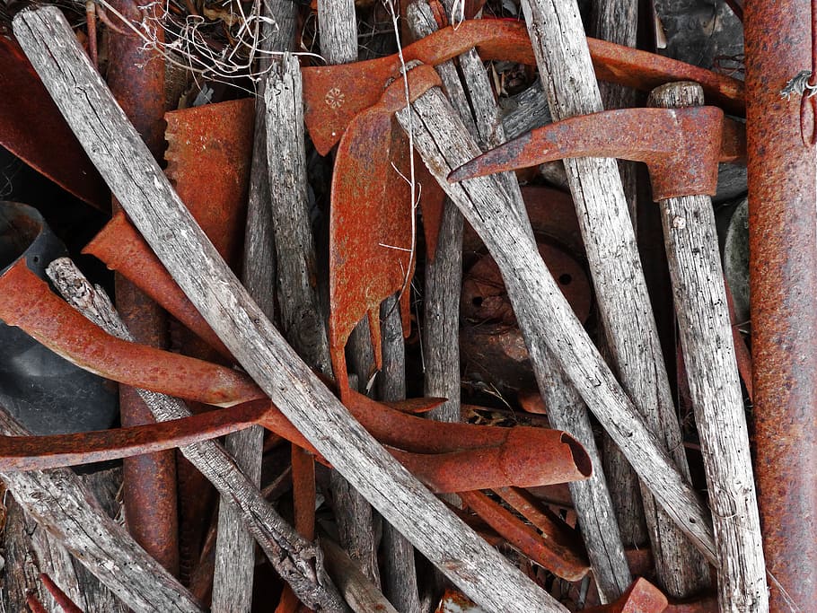 Tools, Old, Oxide, Wood, Iron, no people, rusty, full frame HD wallpaper