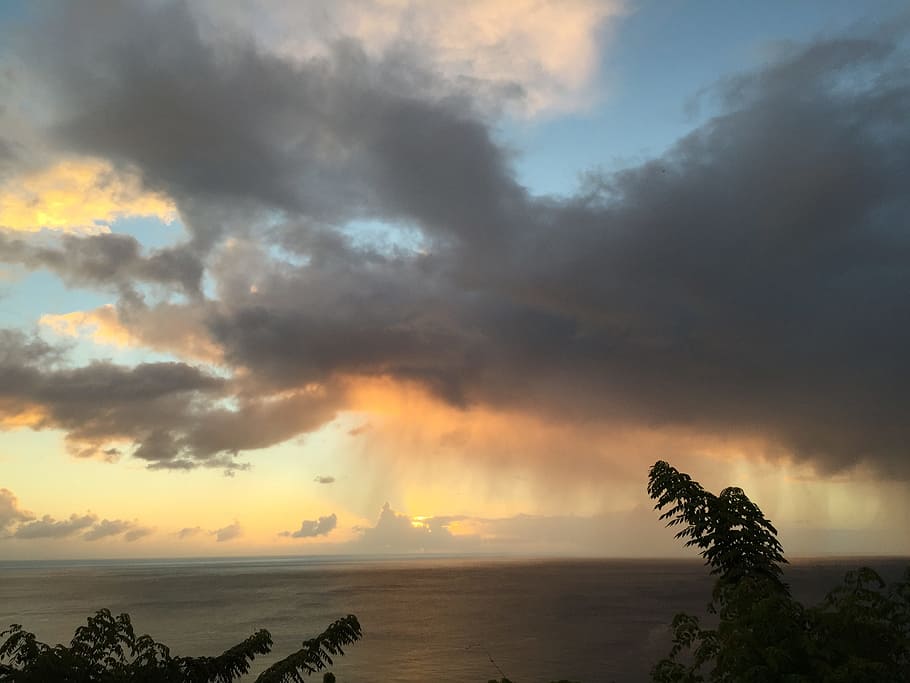 cloudy sky, stormy, sunset, sea, cloud - sky, beauty in nature HD wallpaper