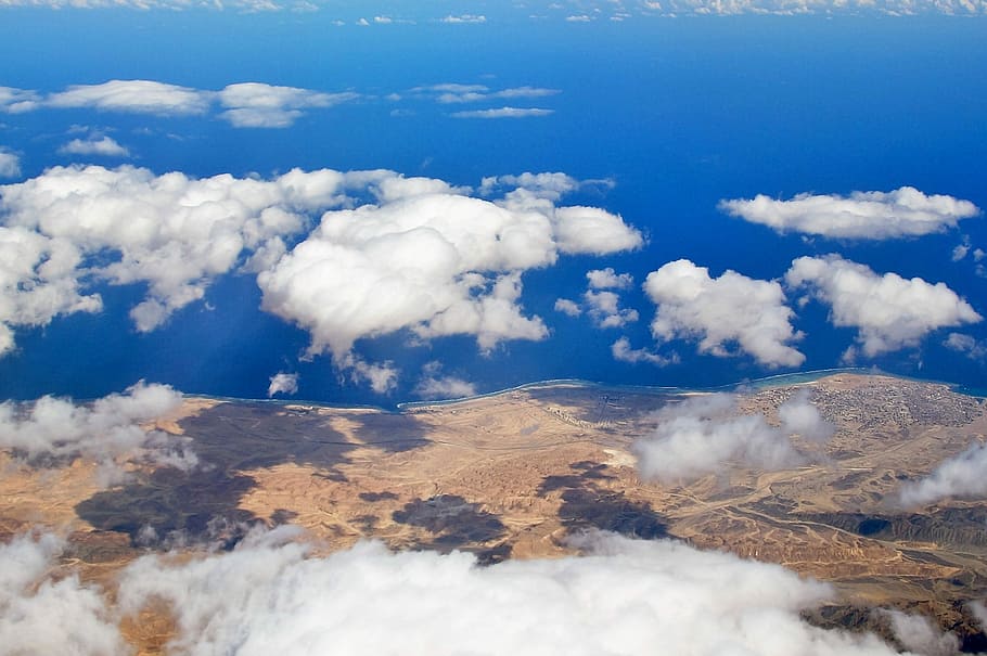 Heaven, Clouds, Desert, Sand, view from airplane, height, from above, HD wallpaper