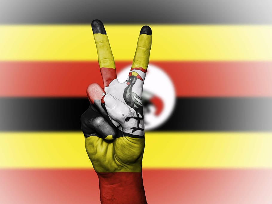 uganda, peace, hand, nation, background, banner, colors, country