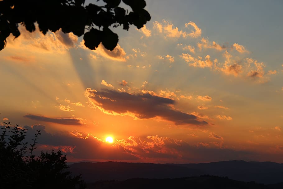 Sunset, Hot, Leaves, nature, sky, cloud - Sky, dusk, cloudscape HD wallpaper