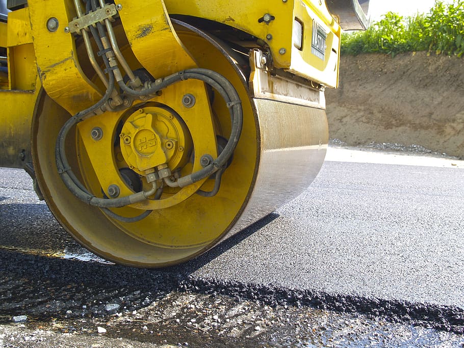 roll, road construction, work machine, yellow, transportation HD wallpaper
