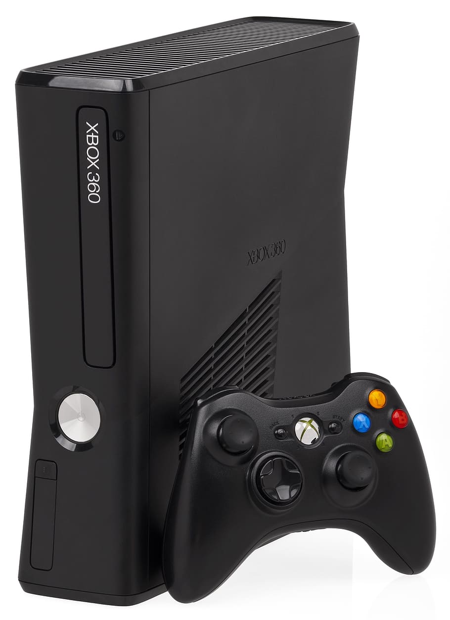 black Microsoft Xbox 360 with controller, Video Game Console, HD wallpaper