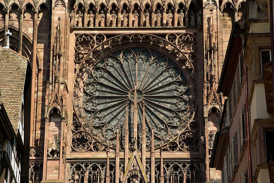 front view of brown and black cathedral, strasbourg, gothic HD wallpaper