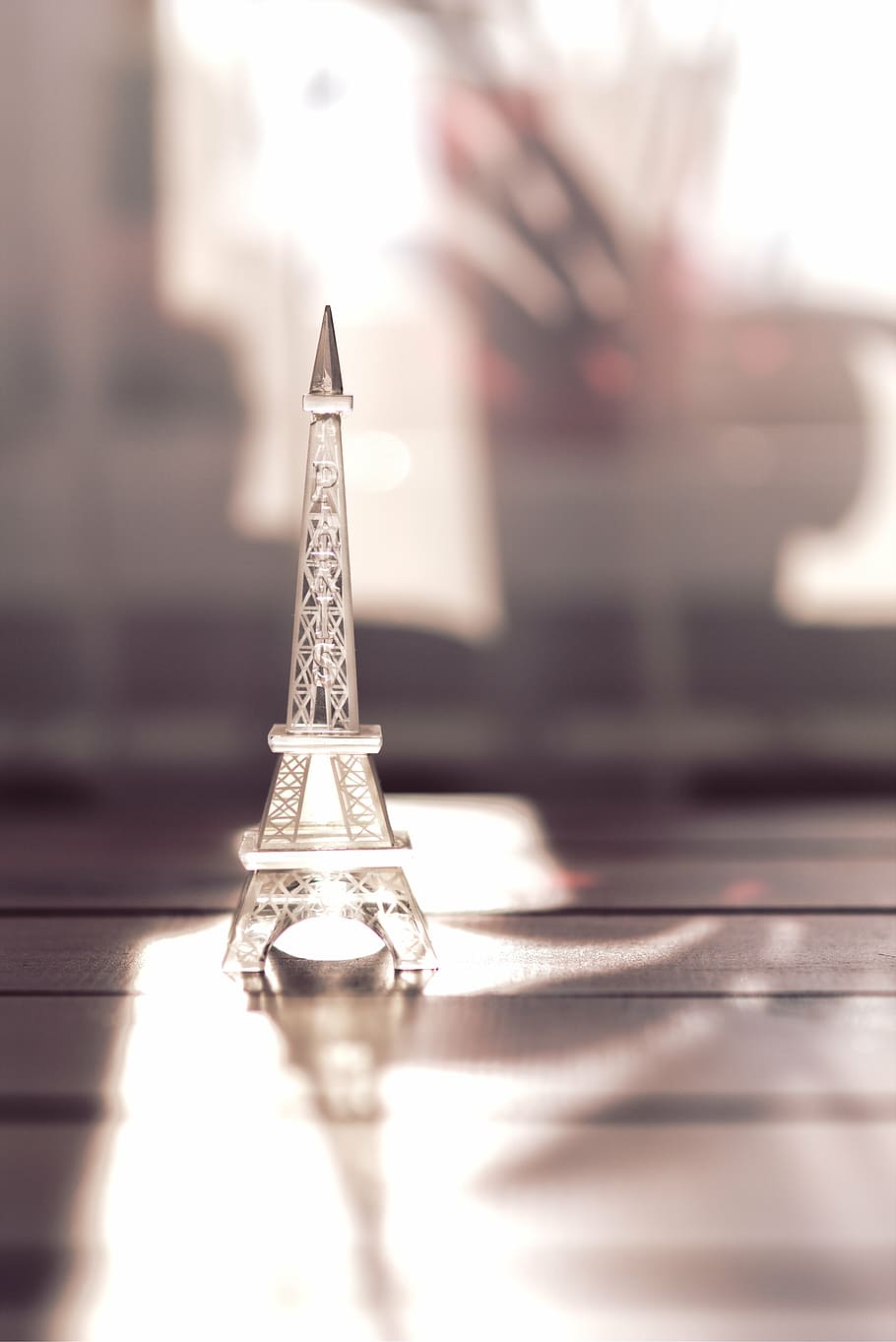 silver-colored Eiffel Tower model, glass, paris, france, french HD wallpaper
