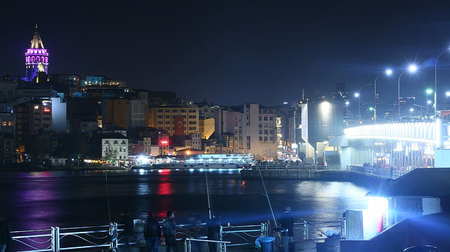 istanbul, night light, landscape, galata, city, building exterior HD wallpaper