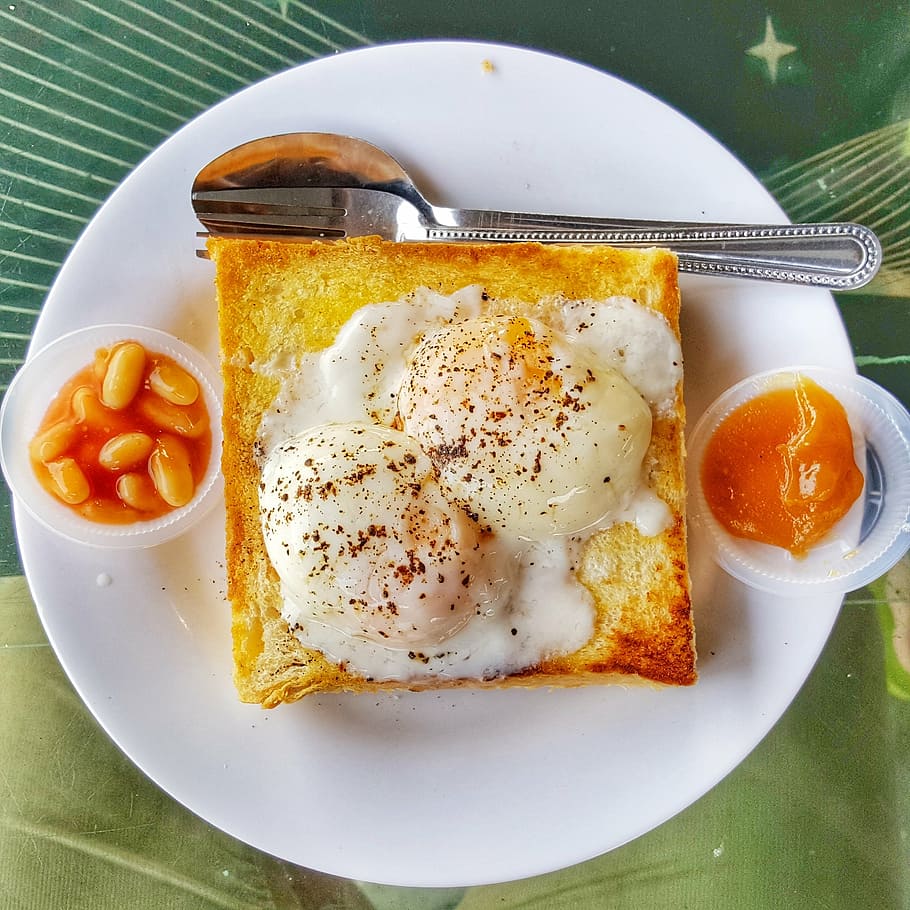 bread, egg, beans, food, plate, meal, gourmet, freshness, food and drink HD wallpaper