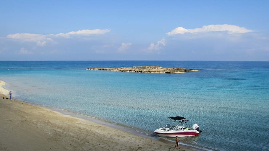 Cyprus, Protaras, Beach, Sea, Horizon, boat, water, nature HD wallpaper