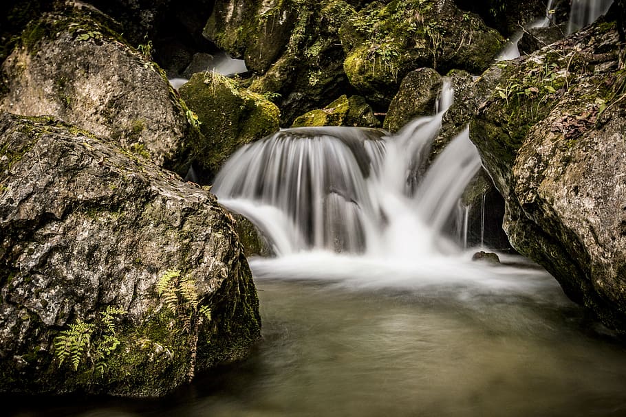timelapse photography of waterfall river, bach, nature, flow