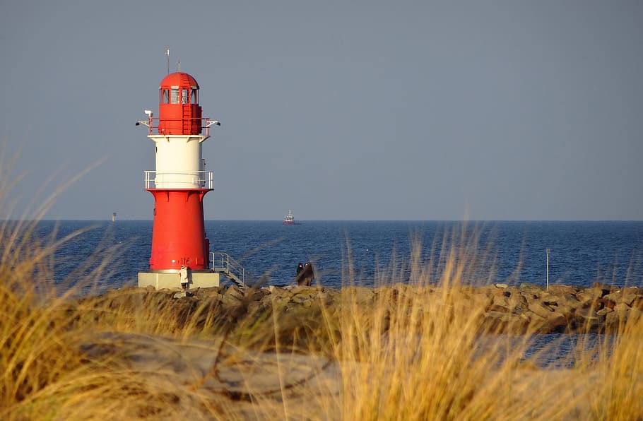 lighthouse, baltic sea, warnemünde, security, water, tower HD wallpaper