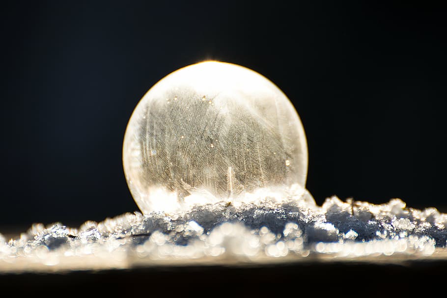 soap bubble, ice, seifenblase frozen, frozen bubble, winter, HD wallpaper