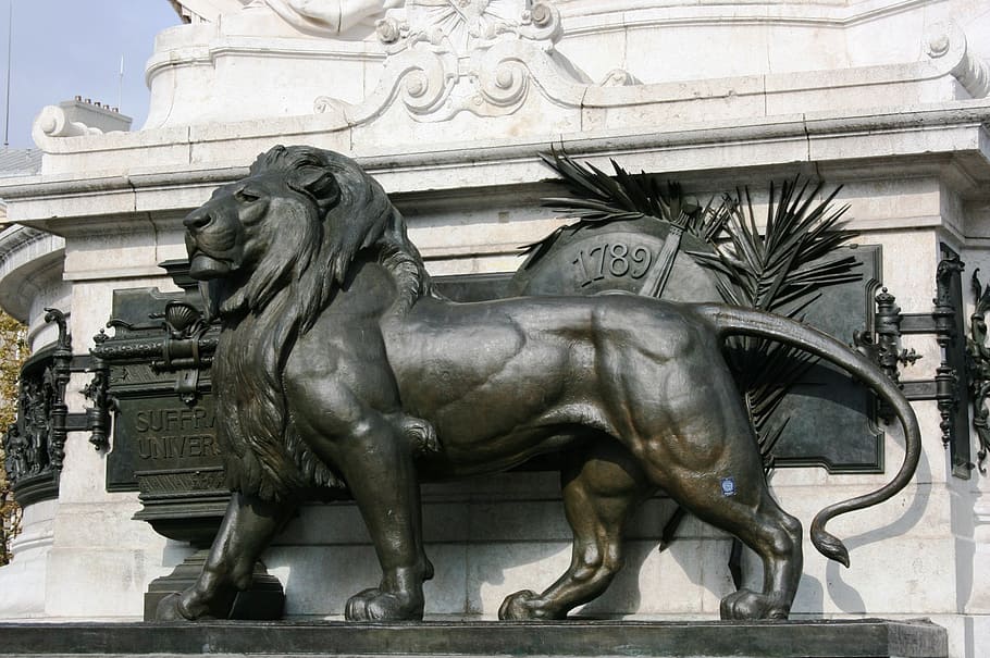 lion, statue, monument, republic, paris, architecture, sculpture HD wallpaper