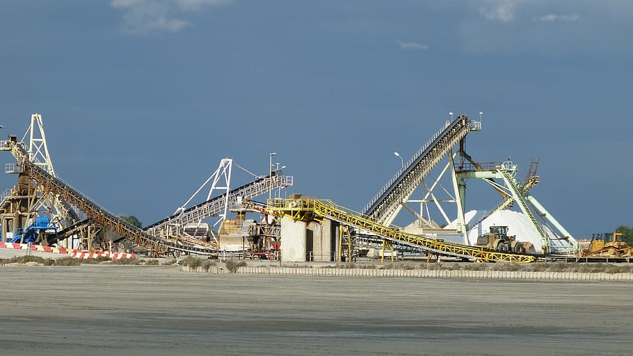 landscape, industrial, saline, salt, industry, machinery, crane - construction machinery HD wallpaper