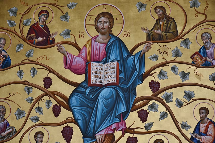 four religious illustration, greek orthodox, art, church, mural