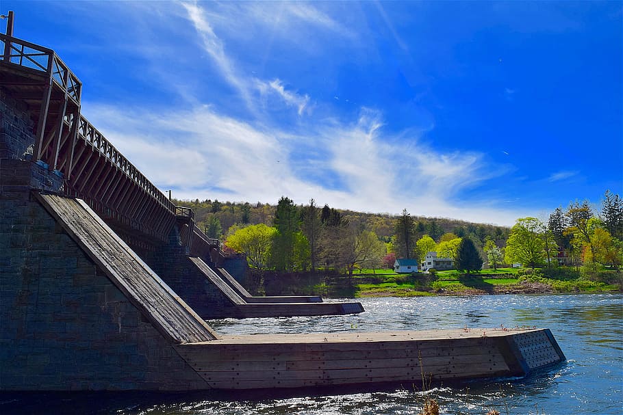 bridge, rural, river, spring, landscape, nature, scenic, country HD wallpaper