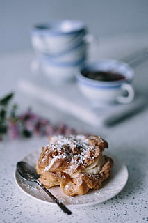 Coffee, Tee, and Cream Puffs, tea, cup, cake, sweet, cup of tea HD wallpaper