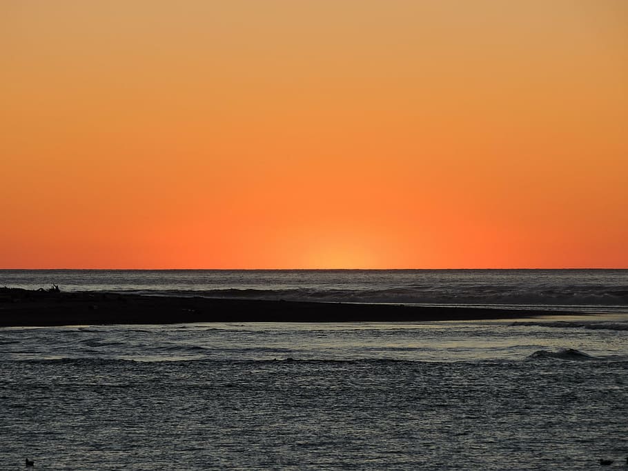 sunset, orange, coast, oregon, landscape, yellow, horizon, beach HD wallpaper