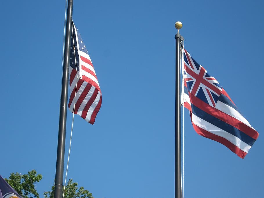 hawaii, big iland, america, flag, patriotism, sky, low angle view, HD wallpaper