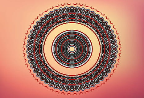 gray and red mandala, ornamental, shape, concentric, round HD wallpaper