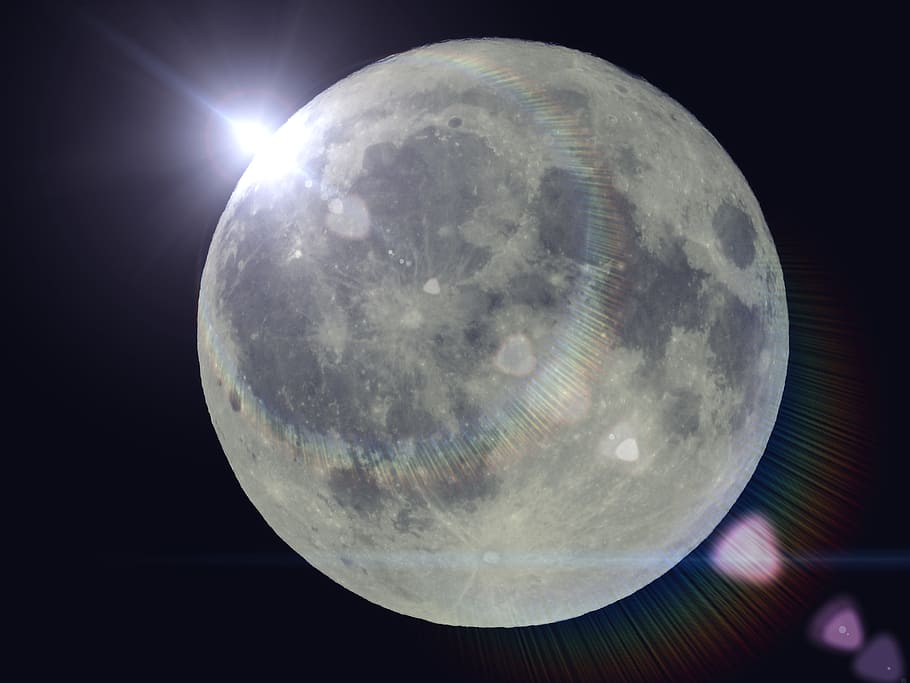 moon, supernova, lichtreflex, moonlight, night, space, sky HD wallpaper