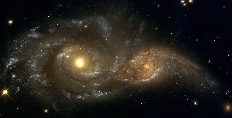 beige and black milky way, Milky Way Galaxy, ngc 2207, spiral galaxy, HD wallpaper