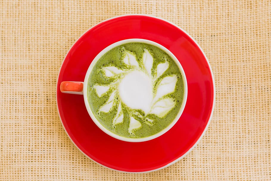 Matcha Drink on Red Ceramic Bowl, art, beverage, cup, delicious, HD wallpaper